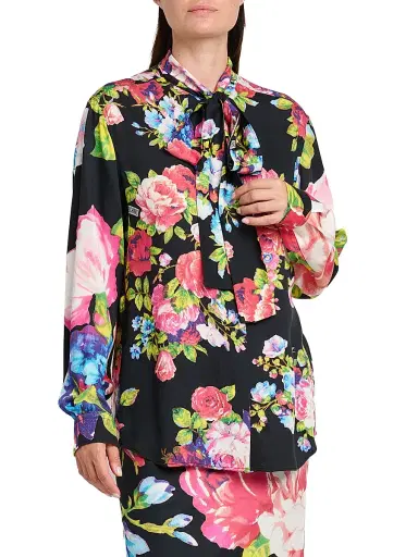 MOSCHINO Women's Floral Satin Blouse - Multi Black | Thumbnail 3 MOSCHINO Women's Floral Satin Blouse - Multi Black | Thumbnail 3