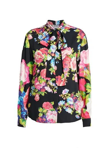 MOSCHINO Women's Floral Satin Blouse - Multi Black | Thumbnail 1 MOSCHINO Women's Floral Satin Blouse - Multi Black | Thumbnail 1