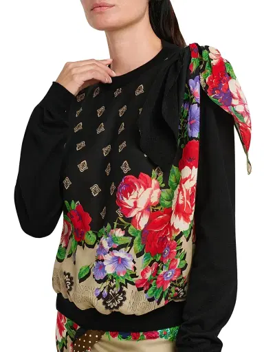 MOSCHINO Women's Floral Cotton Crewneck Sweater - Black - Size 12 | Thumbnail 6 MOSCHINO Women's Floral Cotton Crewneck Sweater - Black - Size 12 | Thumbnail 6