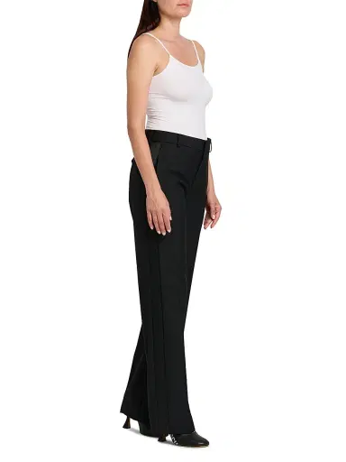 MOSCHINO Women's Crease-Front Wool Trousers - Multi Black - Size 14 | Thumbnail 2 MOSCHINO Women's Crease-Front Wool Trousers - Multi Black - Size 14 | Thumbnail 2