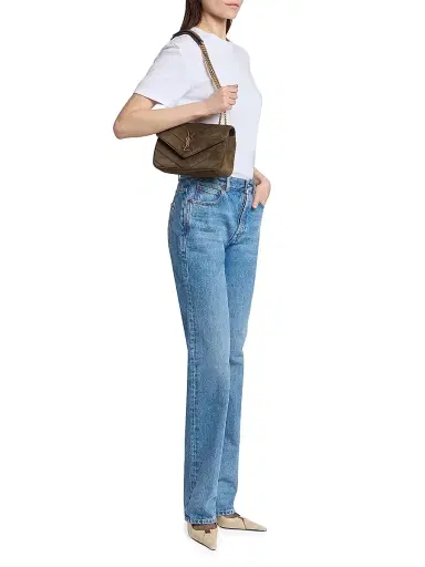 Saint Laurent Women's Loulou Small in Matelassé Suede Shoulder Bag - Light Musk | Thumbnail 2 Saint Laurent Women's Loulou Small in Matelassé Suede Shoulder Bag - Light Musk | Thumbnail 2