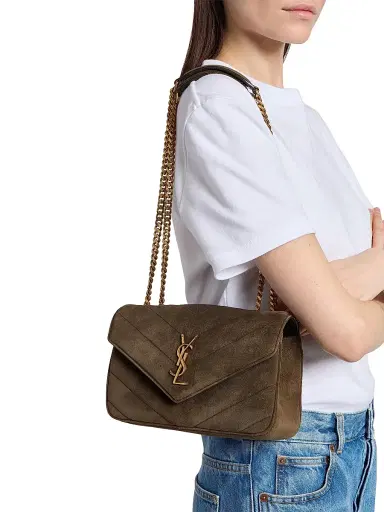 Saint Laurent Women's Loulou Small in Matelassé Suede Shoulder Bag - Light Musk | Thumbnail 3 Saint Laurent Women's Loulou Small in Matelassé Suede Shoulder Bag - Light Musk | Thumbnail 3