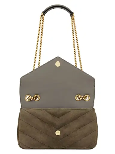 Saint Laurent Women's Loulou Small in Matelassé Suede Shoulder Bag - Light Musk | Thumbnail 4 Saint Laurent Women's Loulou Small in Matelassé Suede Shoulder Bag - Light Musk | Thumbnail 4
