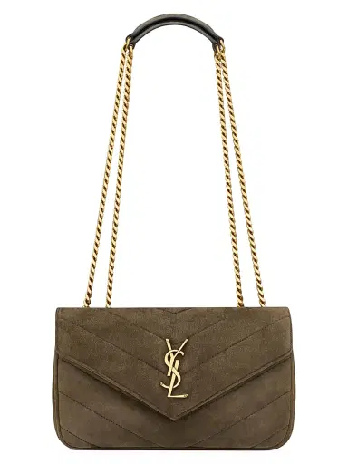 Saint Laurent Women's Loulou Small in Matelassé Suede Shoulder Bag - Light Musk | Thumbnail 1 Saint Laurent Women's Loulou Small in Matelassé Suede Shoulder Bag - Light Musk | Thumbnail 1