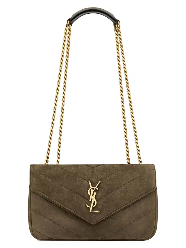 Saint Laurent Women's Loulou  in Matelassé Suede Shoulder Bag - Light Musk