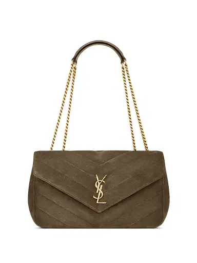 Saint Laurent Women's Loulou Medium in Matelassé Suede Shoulder Bag - Light Musk | Thumbnail 1 Saint Laurent Women's Loulou Medium in Matelassé Suede Shoulder Bag - Light Musk | Thumbnail 1
