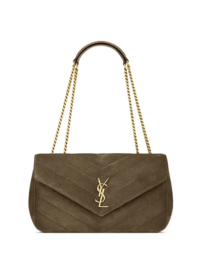 Saint Laurent Women's Loulou  in Matelassé Suede Shoulder Bag - Light Musk