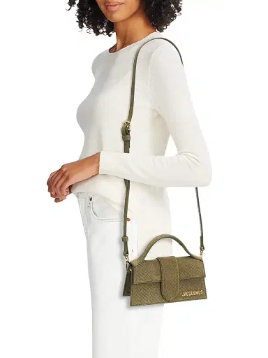 Jacquemus Women's Le Bambino Woven Suede Top Handle Bag - Khaki | Thumbnail 3