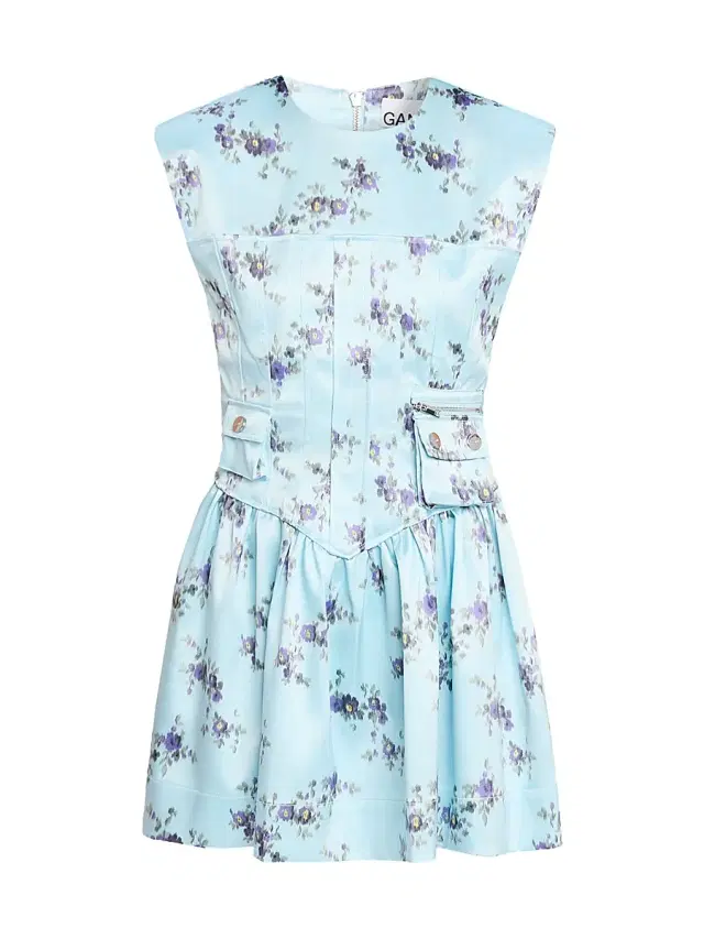 Women's Printed Satin Corset Minidress - Iced Aqua