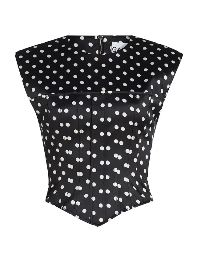 Ganni Women's Polka Dot Double Satin Corset Top - Black