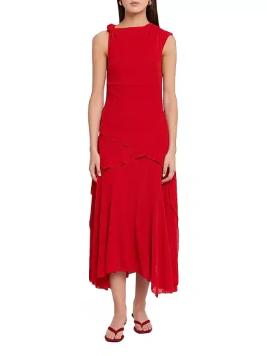 Ganni Women's Marl Draped Knot Mesh Midi-Dress - Goji Berry | Thumbnail 2 Ganni Women's Marl Draped Knot Mesh Midi-Dress - Goji Berry | Thumbnail 2