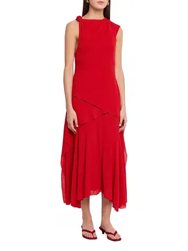 Ganni Women's Marl Draped Knot Mesh Midi-Dress - Goji Berry | Thumbnail 3 Ganni Women's Marl Draped Knot Mesh Midi-Dress - Goji Berry | Thumbnail 3