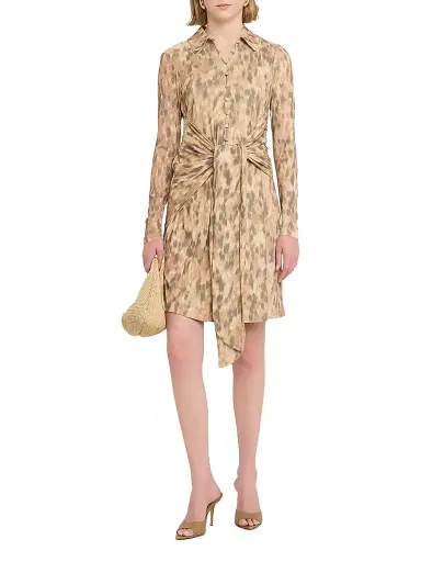 Ganni Women's Printed Marl Mesh Mini Shirtdress - Burro | Thumbnail 2 Ganni Women's Printed Marl Mesh Mini Shirtdress - Burro | Thumbnail 2