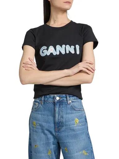 Ganni Women's Basic Cotton Jersey Logo Baby T-Shirt - Phantom - Size XL | Thumbnail 3 Ganni Women's Basic Cotton Jersey Logo Baby T-Shirt - Phantom - Size XL | Thumbnail 3