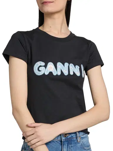 Ganni Women's Basic Cotton Jersey Logo Baby T-Shirt - Phantom - Size XL | Thumbnail 6 Ganni Women's Basic Cotton Jersey Logo Baby T-Shirt - Phantom - Size XL | Thumbnail 6