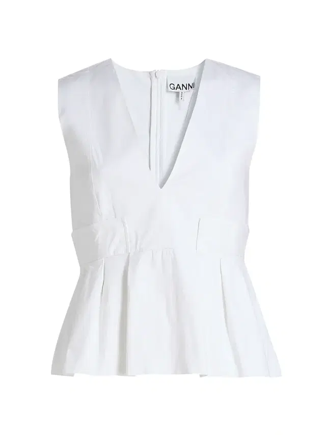 Ganni Women's Stretch-Cotton V-Neck Blouse - Bright White