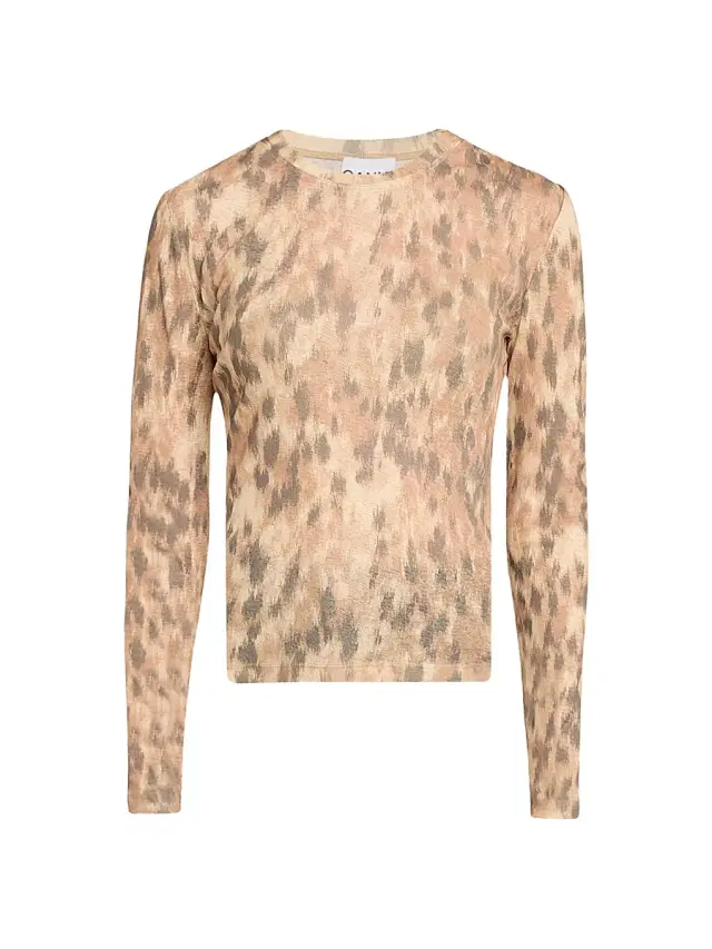 Women's Abstract-Print Marl Mesh Long-Sleeve Top - Burro