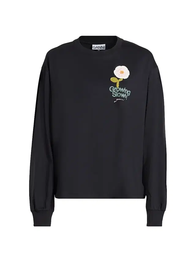Ganni Women's Embellished Cotton-Jersey Crewneck Sweatshirt - Phantom