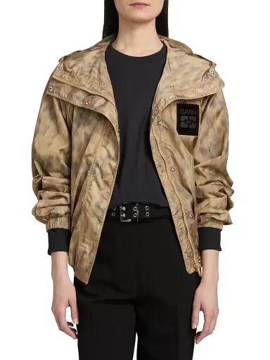 Ganni Women's Leopard-Print Flyweight Hooded Zip-Up Jacket | Thumbnail 3 Ganni Women's Leopard-Print Flyweight Hooded Zip-Up Jacket | Thumbnail 3