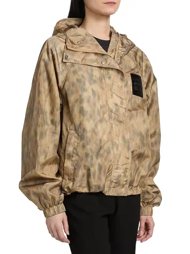 Ganni Women's Leopard-Print Flyweight Hooded Zip-Up Jacket - Burro - Size Large | Thumbnail 4 Ganni Women's Leopard-Print Flyweight Hooded Zip-Up Jacket - Burro - Size Large | Thumbnail 4
