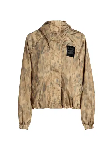 Ganni Women's Leopard-Print Flyweight Hooded Zip-Up Jacket | Thumbnail 1 Ganni Women's Leopard-Print Flyweight Hooded Zip-Up Jacket | Thumbnail 1