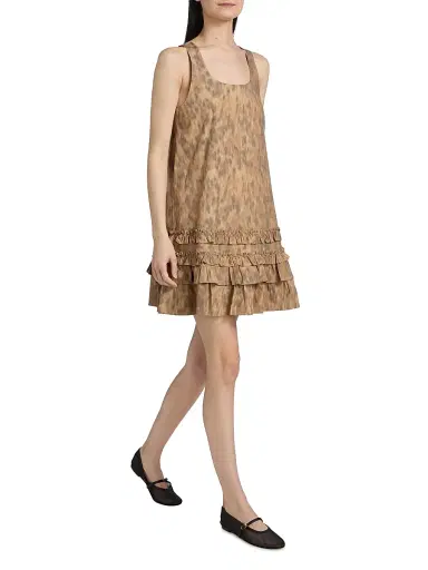 Ganni Women's Printed Cotton Ruffle Minidress - Burro | Thumbnail 2 Ganni Women's Printed Cotton Ruffle Minidress - Burro | Thumbnail 2