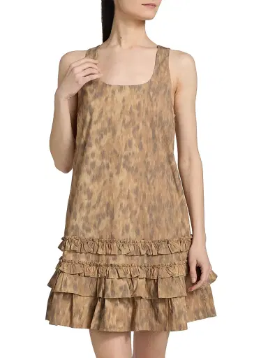 Ganni Women's Printed Cotton Ruffle Minidress - Burro | Thumbnail 3 Ganni Women's Printed Cotton Ruffle Minidress - Burro | Thumbnail 3