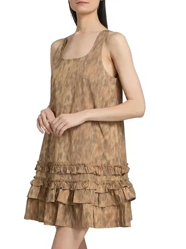 Ganni Women's Printed Cotton Ruffle Minidress - Burro | Thumbnail 4 Ganni Women's Printed Cotton Ruffle Minidress - Burro | Thumbnail 4