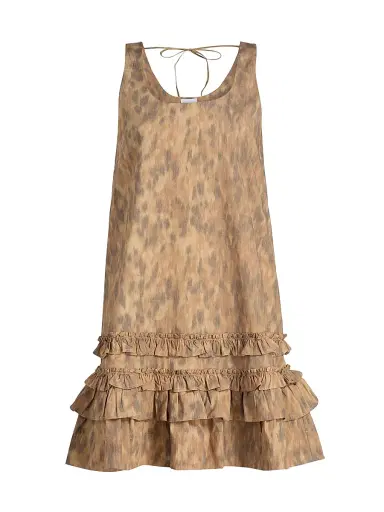Ganni Women's Printed Cotton Ruffle Minidress - Burro | Thumbnail 1 Ganni Women's Printed Cotton Ruffle Minidress - Burro | Thumbnail 1