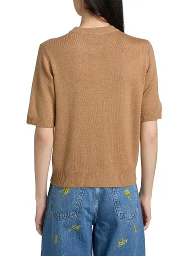 Ganni Women's Floral Crochet Wool-Cotton T-Shirt - Tobacco Brown - Size XL | Thumbnail 5