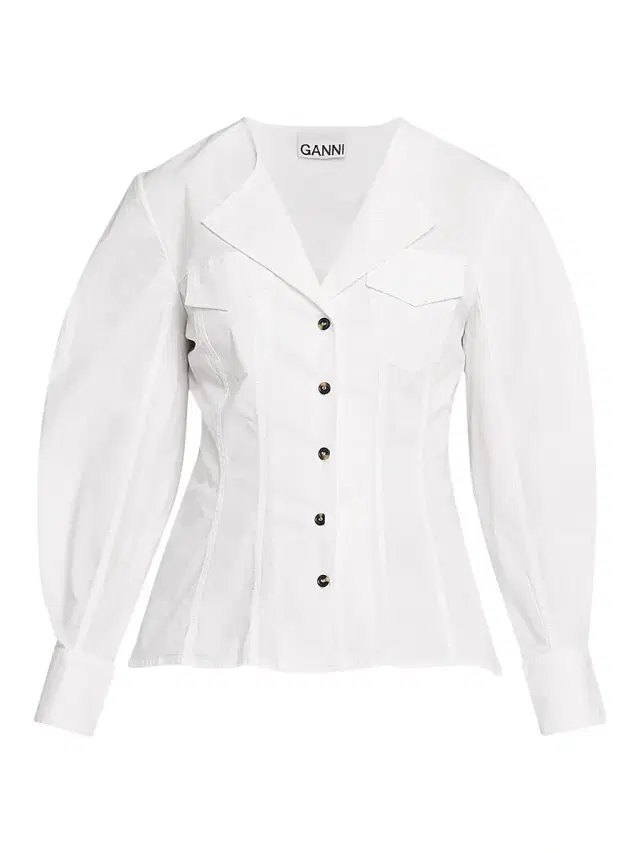 Ganni Women's Seamed Stretch-Cotton Shirt - Bright White