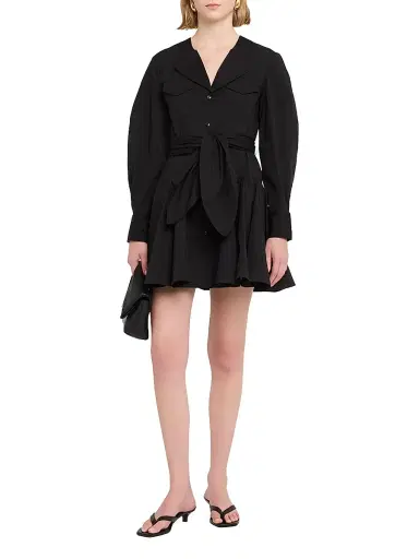 Ganni Women's Seamed Stretch-Cotton Mini-Shirtdress - Black | Thumbnail 2 Ganni Women's Seamed Stretch-Cotton Mini-Shirtdress - Black | Thumbnail 2
