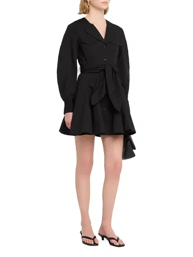 Ganni Women's Seamed Stretch-Cotton Mini-Shirtdress - Black | Thumbnail 3 Ganni Women's Seamed Stretch-Cotton Mini-Shirtdress - Black | Thumbnail 3