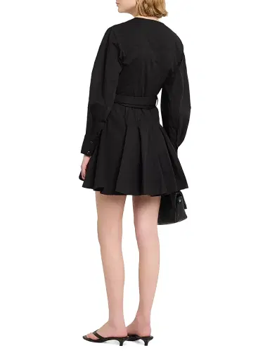 Ganni Women's Seamed Stretch-Cotton Mini-Shirtdress - Black | Thumbnail 4 Ganni Women's Seamed Stretch-Cotton Mini-Shirtdress - Black | Thumbnail 4