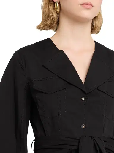 Ganni Women's Seamed Stretch-Cotton Mini-Shirtdress - Black | Thumbnail 5 Ganni Women's Seamed Stretch-Cotton Mini-Shirtdress - Black | Thumbnail 5
