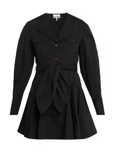Ganni Women's Seamed Stretch-Cotton Mini-Shirtdress - Black | Thumbnail 1 Ganni Women's Seamed Stretch-Cotton Mini-Shirtdress - Black | Thumbnail 1