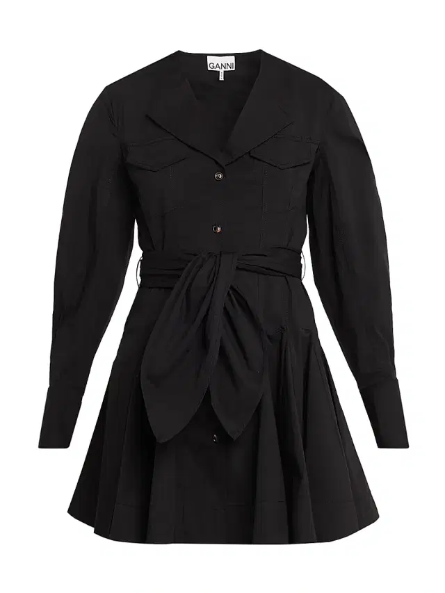 Women's Seamed Stretch-Cotton Mini-Shirtdress - Black