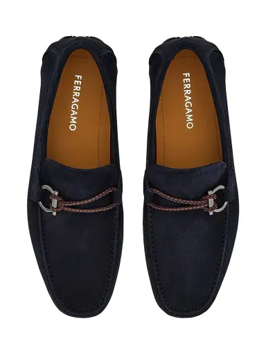Ferragamo Men's Nubuck Gancini Driver Loafers - Navy - Size 13 | Thumbnail 3 Ferragamo Men's Nubuck Gancini Driver Loafers - Navy - Size 13 | Thumbnail 3