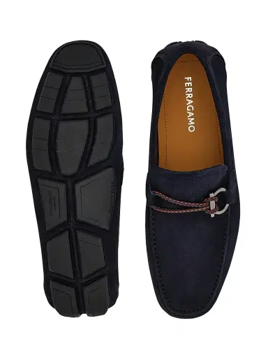 Ferragamo Men's Nubuck Gancini Driver Loafers - Navy - Size 13 | Thumbnail 5 Ferragamo Men's Nubuck Gancini Driver Loafers - Navy - Size 13 | Thumbnail 5