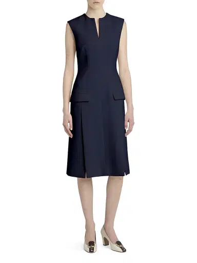 Ferragamo Women's Wool Sheath Midi-Dress - New Navy - Size 12 | Thumbnail 2