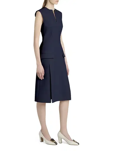 Ferragamo Women's Wool Sheath Midi-Dress - New Navy - Size 12 | Thumbnail 3