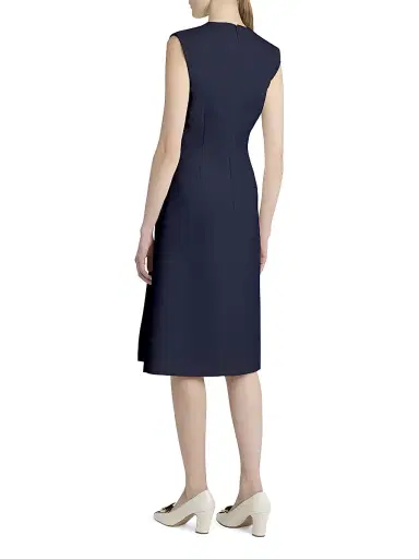 Ferragamo Women's Wool Sheath Midi-Dress - New Navy - Size 12 | Thumbnail 4