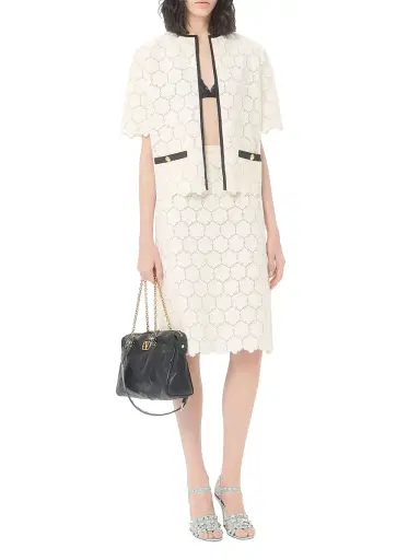 Valentino Garavani Women's Cotton Skirt with Fleur Jour - Latte - Size 8 | Thumbnail 2