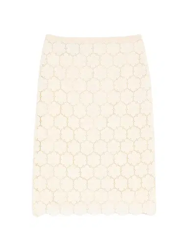 Valentino Garavani Women's Cotton Skirt with Fleur Jour - Latte - Size 8 | Thumbnail 1