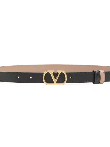 Valentino Garavani Women's VLogo Signature Reversible Shiny Calfskin Belt - Black Beige - Size XS | Thumbnail 3