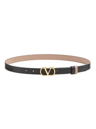 Valentino Garavani Women's VLogo Signature Reversible Shiny Calfskin Belt - Black Beige - Size XS | Thumbnail 1