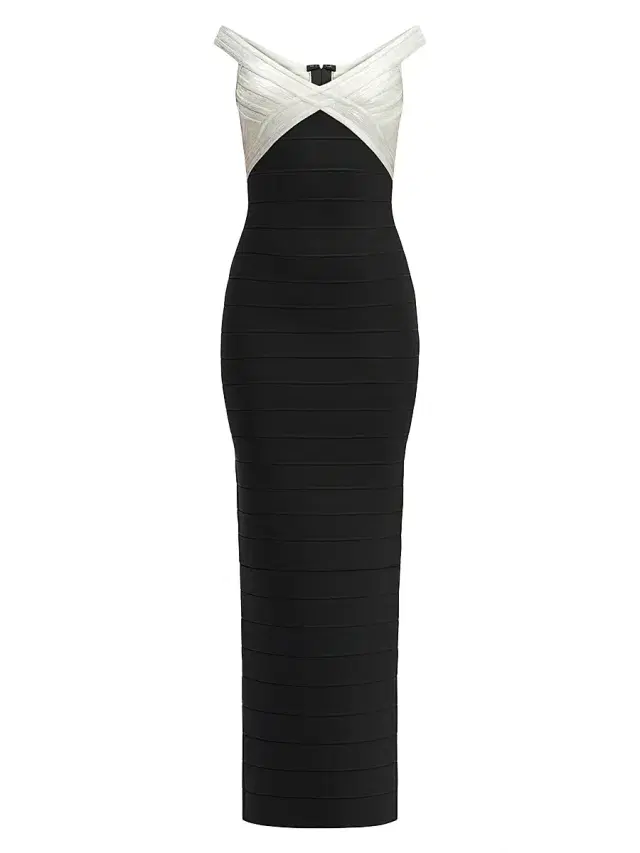Hervé Léger Women's The Bonnie Off-the-Shoulder Gown - Black Silver Combo