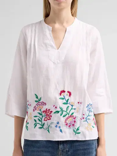 Johnny Was Women's Sloane Embroidered Linen Blouse - White - Size XL | Thumbnail 5 Johnny Was Women's Sloane Embroidered Linen Blouse - White - Size XL | Thumbnail 5