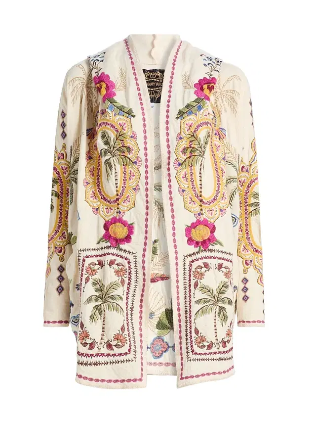 Johnny Was Women's Biya Hooded Embroidered Cotton Cardigan - Ecru