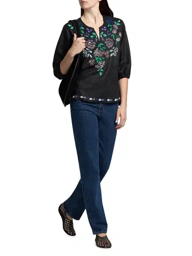 Johnny Was Women's Sloane Embroidered Linen Blouse - Black - Size XL | Thumbnail 2 Johnny Was Women's Sloane Embroidered Linen Blouse - Black - Size XL | Thumbnail 2